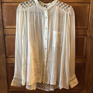 Free People Lace Trimmed Crinkle Blouse- EUC - S/P